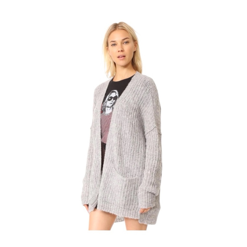 Free People Women's Gray Weekend Getaway Alpaca Cardigan Oversized Knit Small